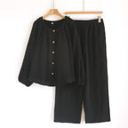 Women's Loose Long-sleeve Long Pants Casual Comfortable Simple Pajama Set