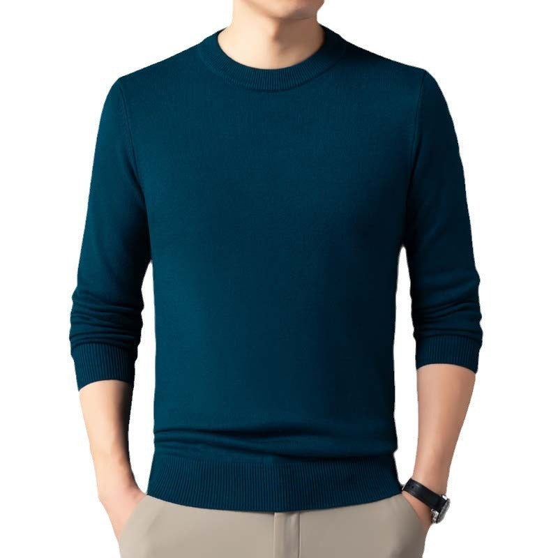 Men's Warm Leisure Solid Color Round Neck Sweater
