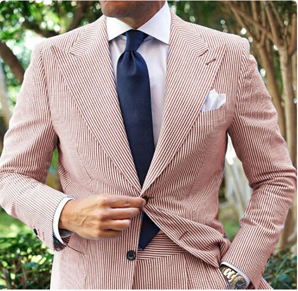 Men's Seersucker Striped Suit Two-piece Suit