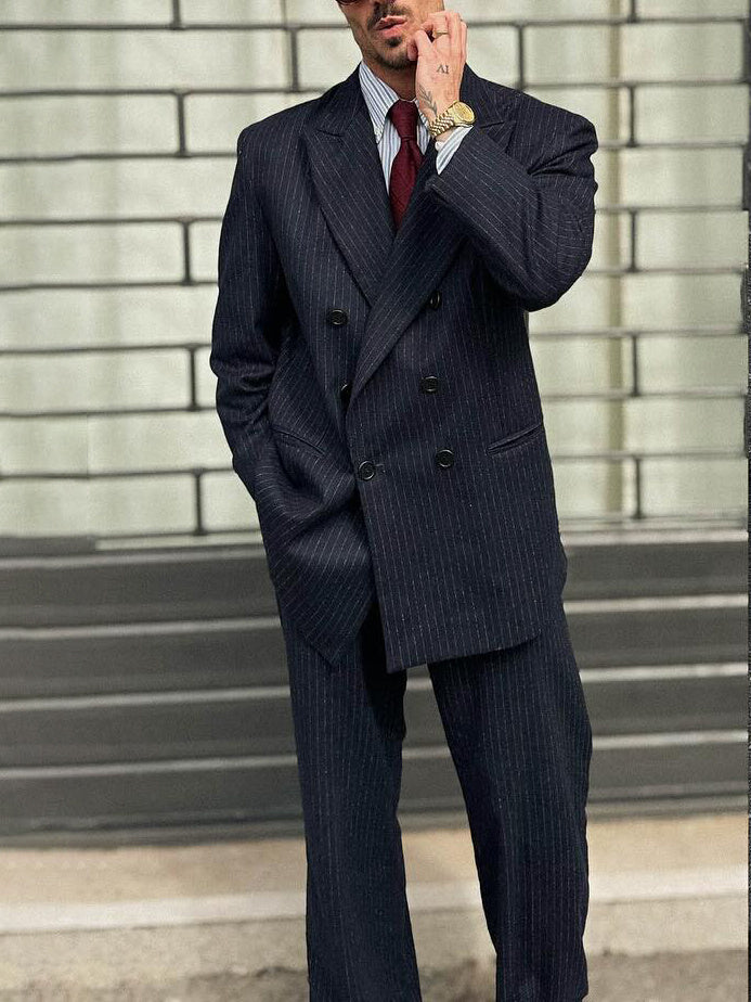 Classic Double - Breasted Pinstripe Men's Suit