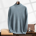 Thickened Wheat Jacquard Cashmere Sweater Men's Half-high Collar Solid Color Sweater