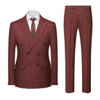 Men's Striped Suit Double-row Two-button Trousers Suit