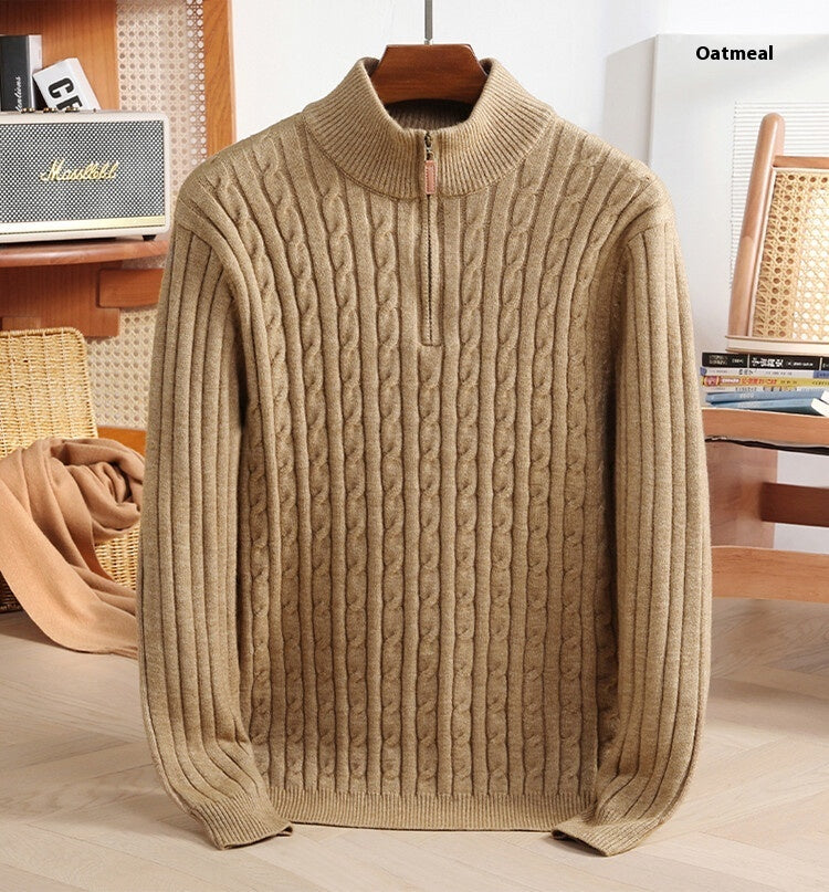 Men's Woolen Half Zipper Thick Casual Long-sleeved Sweater