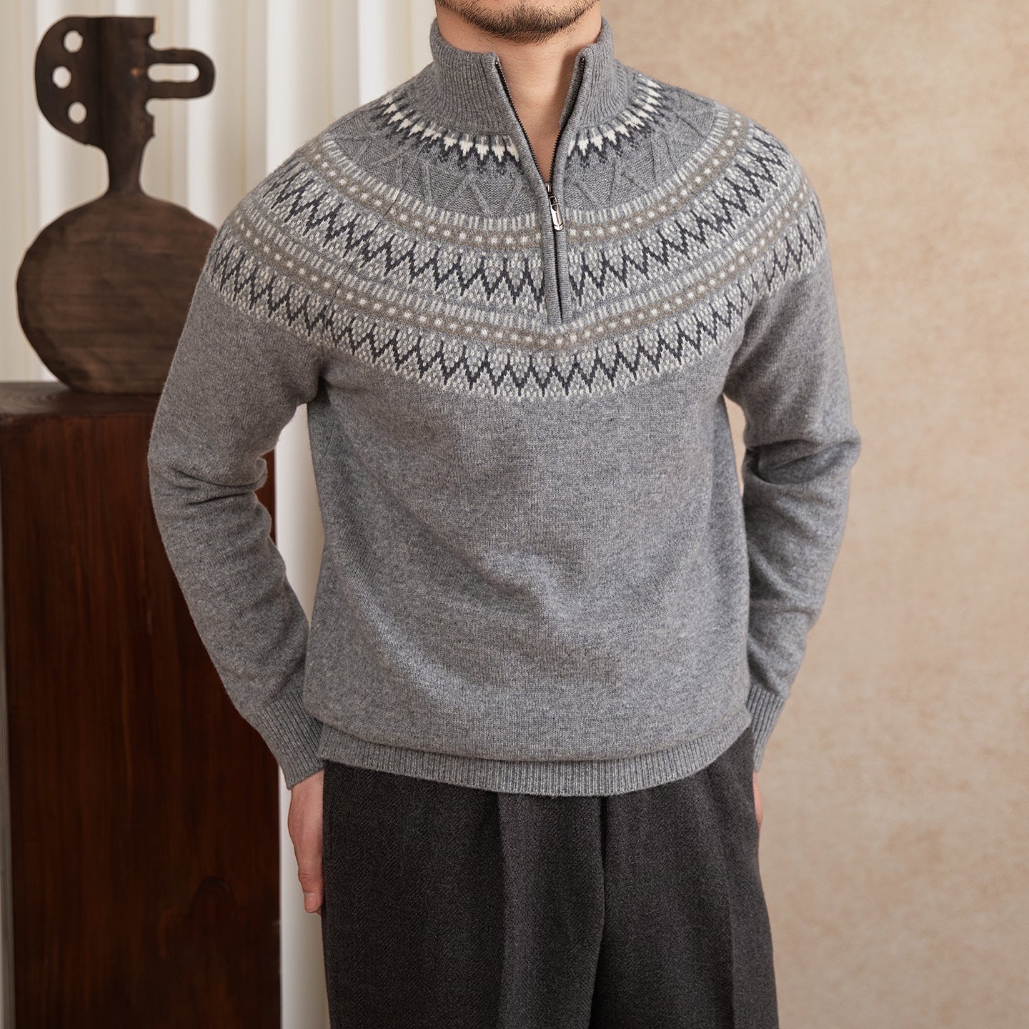 Wool Slim Fit Stand Collar Embroidery Warm Fashion Vintage Sweater