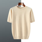 Men's Round Neck Knitted Sweater With Short Sleeves