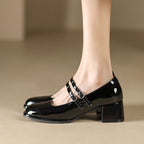 Soft Leather Shoes Women's Chunky Heel Low-cut High Heels