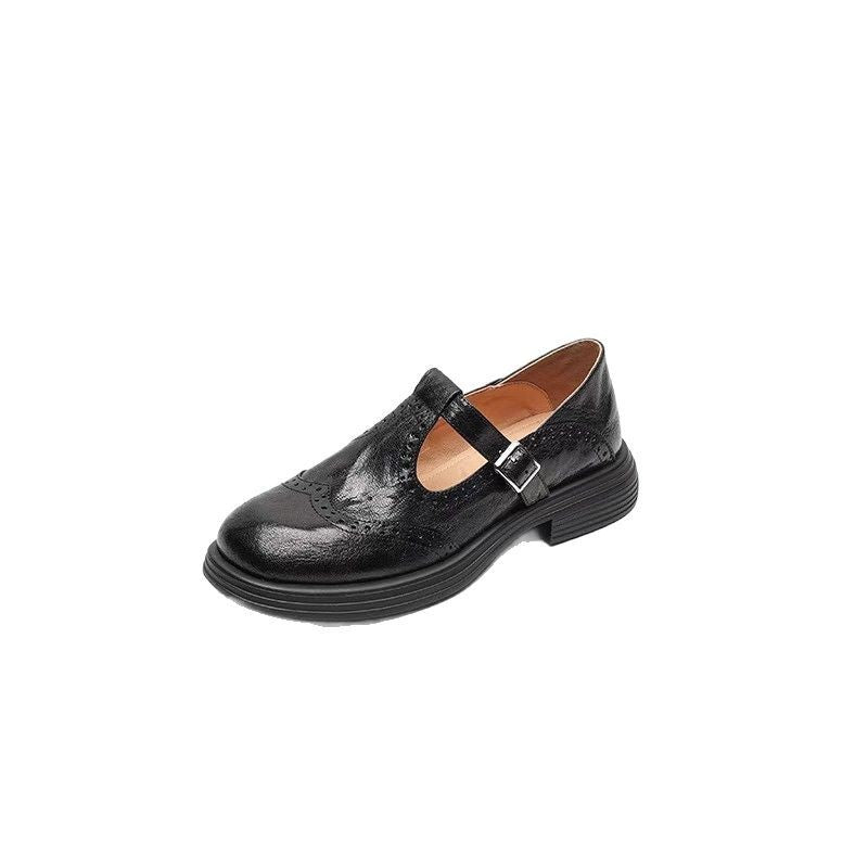 Casual Sheepskin Hollow Flower Flat Heel Loafers Women's Autumn Shoes Round Toe