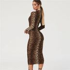 Autumn And Winter New Women's Leopard Print Long-sleeved Slim Dress