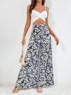 Fashionable Chiffon Floral Wide-leg Pants For Women