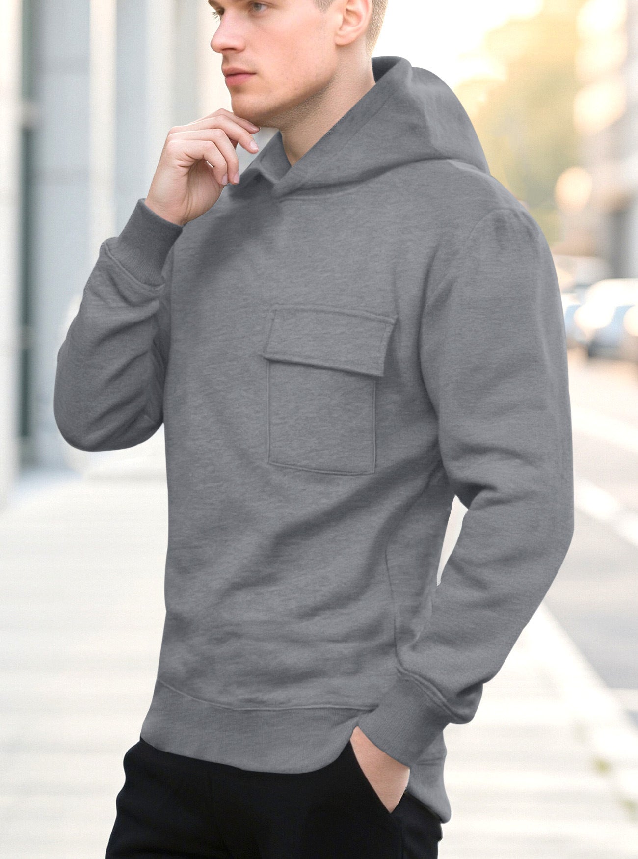 Solid Color Loose Casual Hooded Sweatshirt