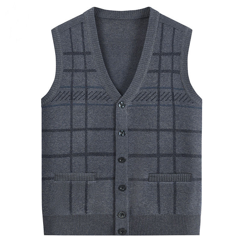 Knitted Cardigan Thickened Men's Waistcoat Vest For The Elderly