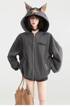 Playful Hooded Zipper Sweatshirt With Women's Fleece