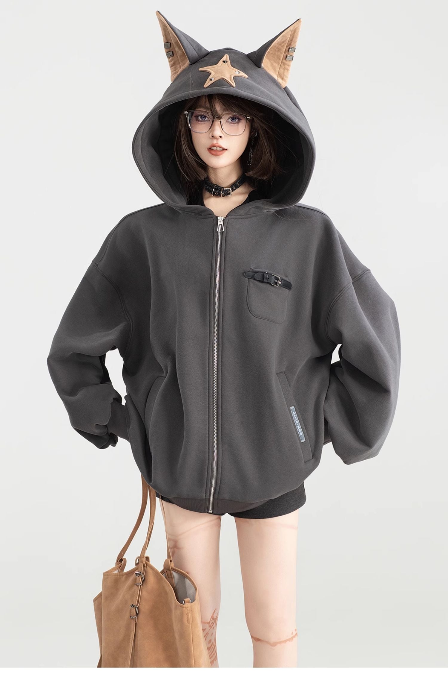 Playful Hooded Zipper Sweatshirt With Women's Fleece