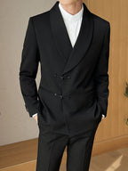 Men's Retro Solid Color Green Collar Suit Two-piece Set