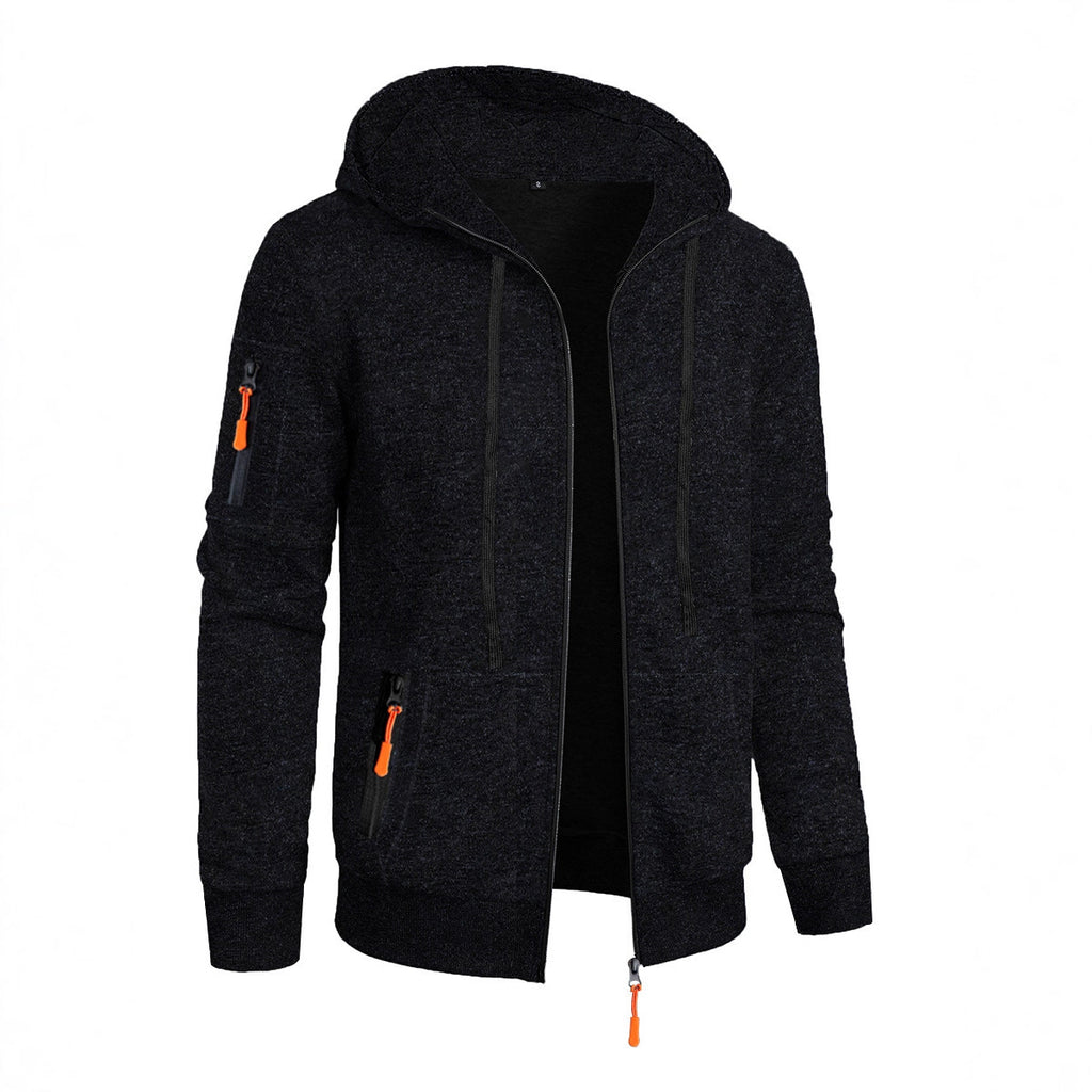 Men's Sports Fitness Casual Jacquard Sweater Hooded Coat