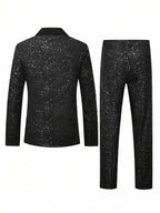 Men's Shimmering Black Suit Adorned With Glittering White Sequins