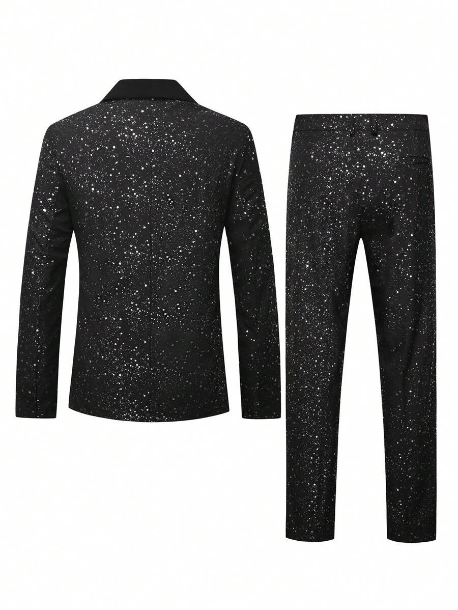 Men's Shimmering Black Suit Adorned With Glittering White Sequins
