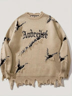 New Personality Street Jacquard Ripped Frayed Vintage Loose Sweater