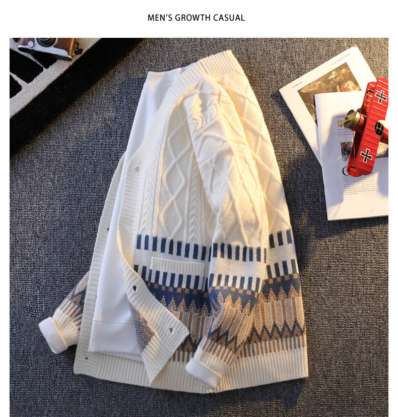 Knitwear All-match Loose Contrast Color Warm Coat