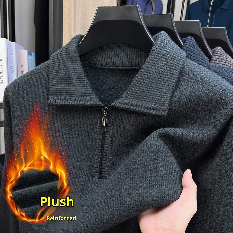 Men's Lapel Zipper Sweater Thickened Middle-aged Leisure