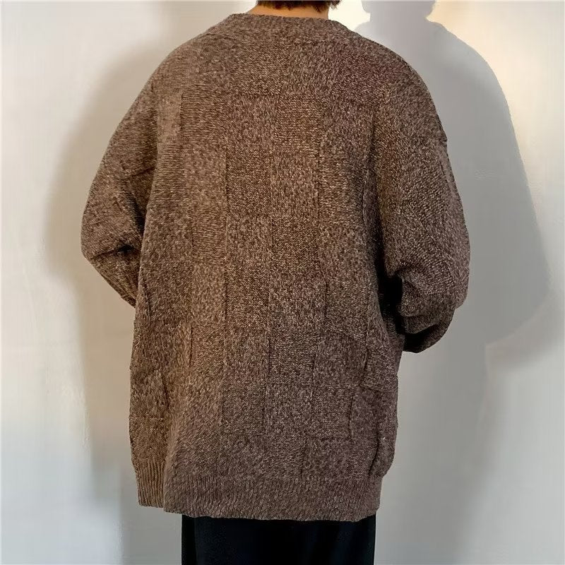Winter Thickened Diamond Lattice Sweater Men's Loose Casual