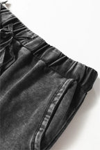 Black Mineral Wash Tiered Wide Leg Patchwork Drawstring Pants