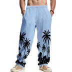 Men's Hawaiian Printed Wide-leg Pants Mid-waist