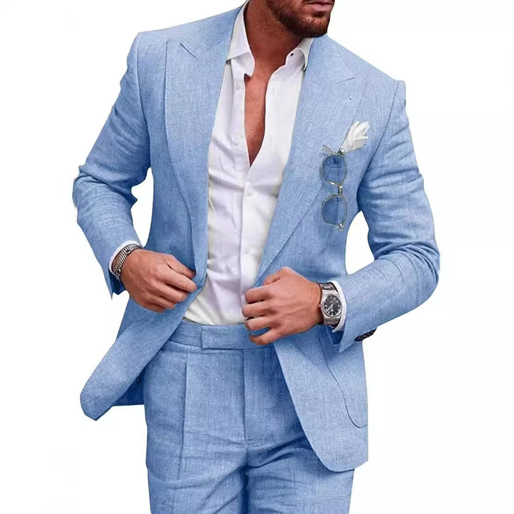 Men's Large Single Row One Button Solid Color Suit Two-piece Set