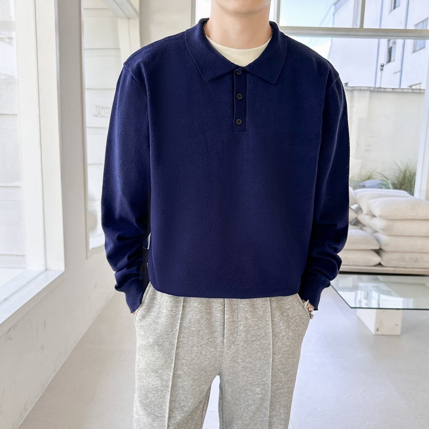 Polo Collar Sweater Men's Autumn And Winter Long Sleeve Lapel Knitwear