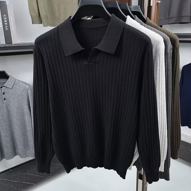 Men's Solid Color Cable Knit Collar Warm Sweater