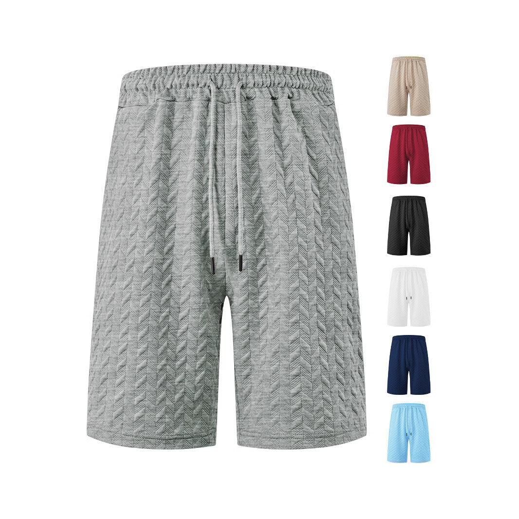 Men's Loose Solid Jacquard Drawstring Casual Beach Pants
