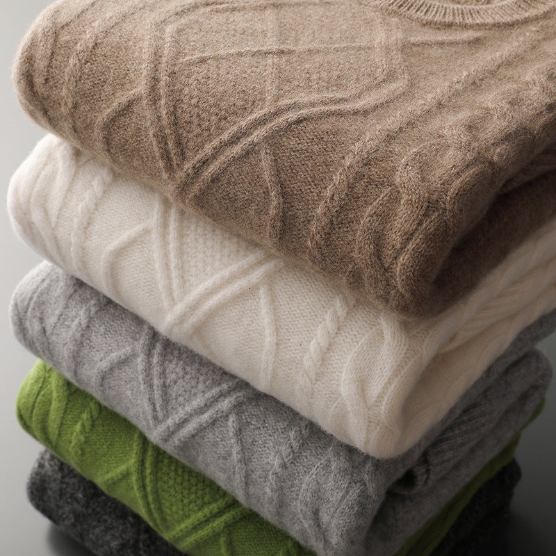 Men's Pullover Twist Round Neck Base Knitwear Loose-fitting Oversized Sweater