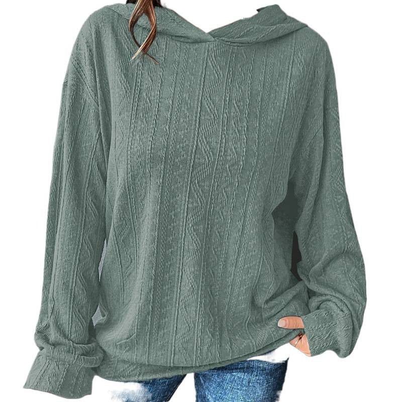 Women's Polyester Hooded Knitted Solid Color Hoodie