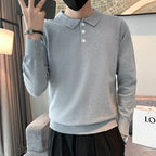 Lapel Long Sleeve Men's Retro Loose Casual Solid Color Sweater