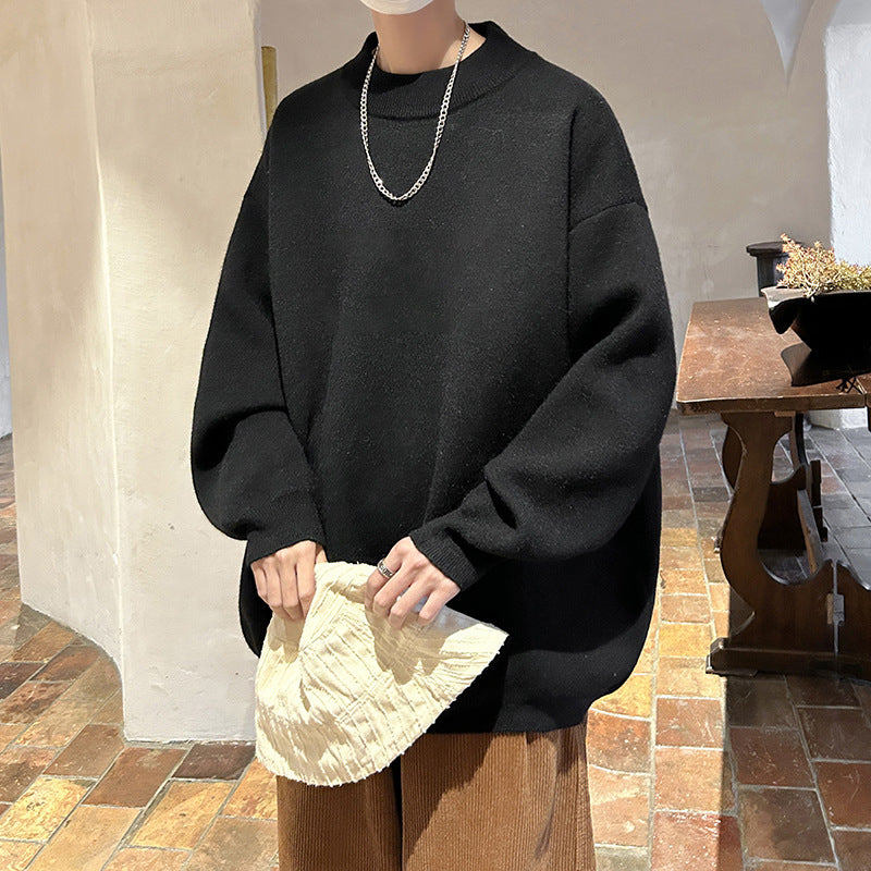 Spring And Autumn Ins Fashion Brand Loose And Idle Solid Color Sweater Round Neck Sweater For Men