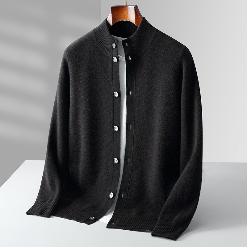Pure Wool Men's Stand Collar Simple Sweater
