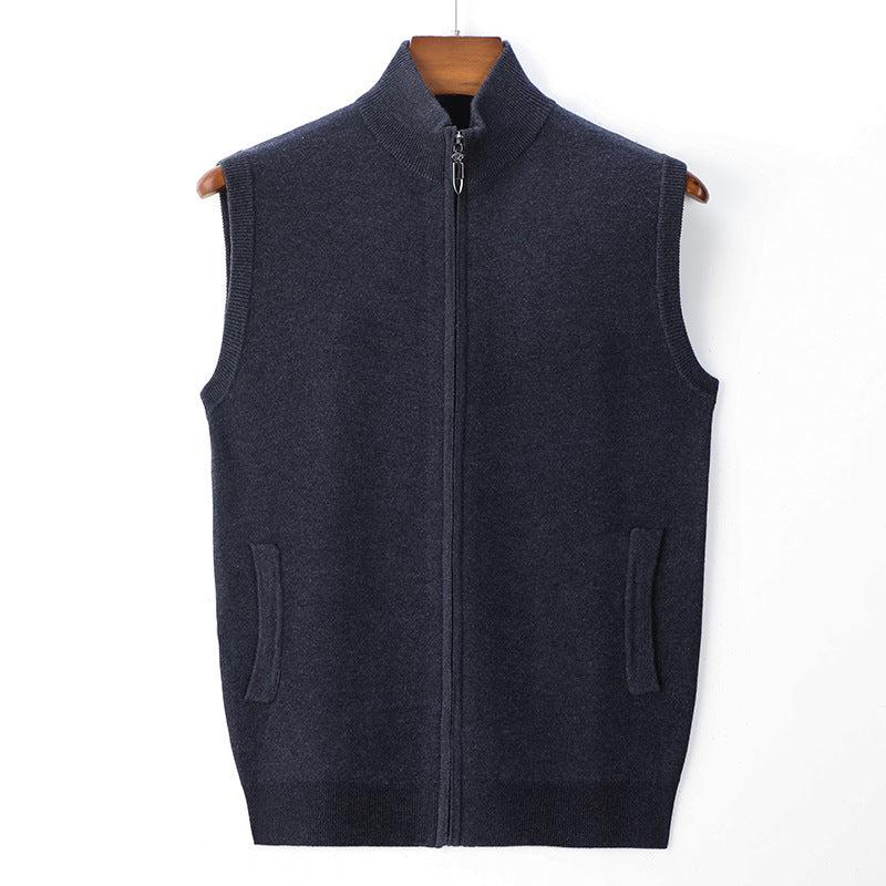 Pure Color Warm Keeping Zipper Knitted Men's Thickened Vest Coat