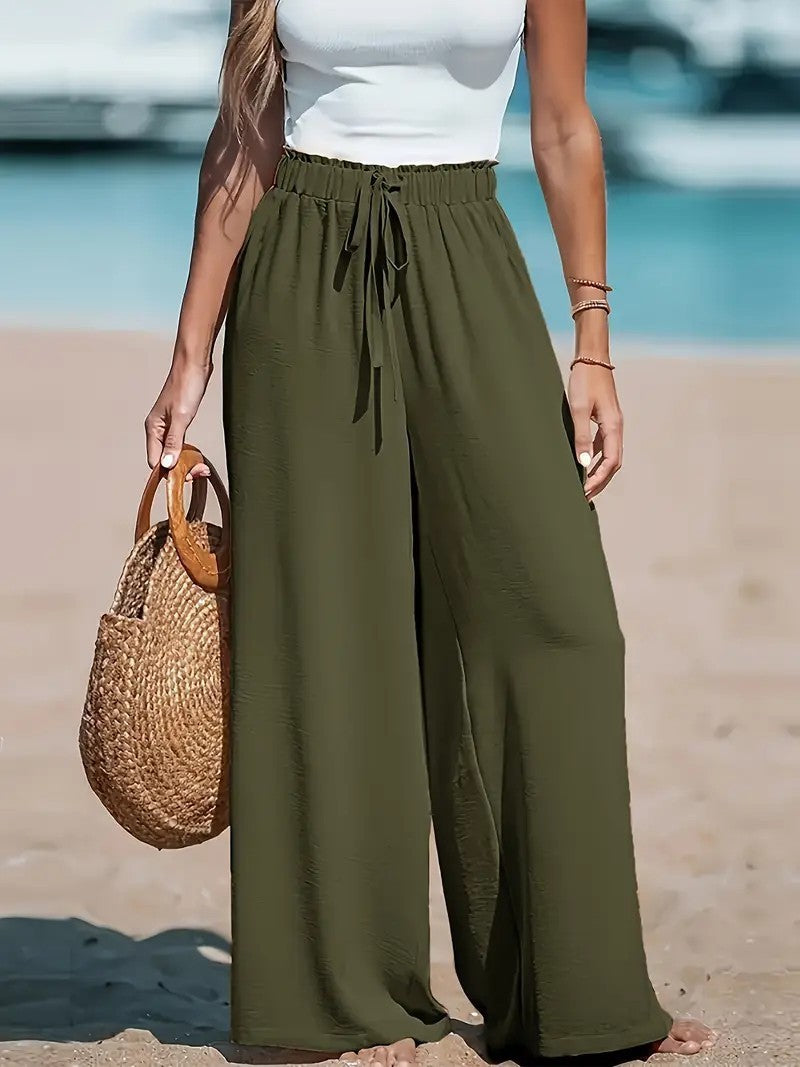 Women's Drawstring Loose Casual Wide-leg Trousers