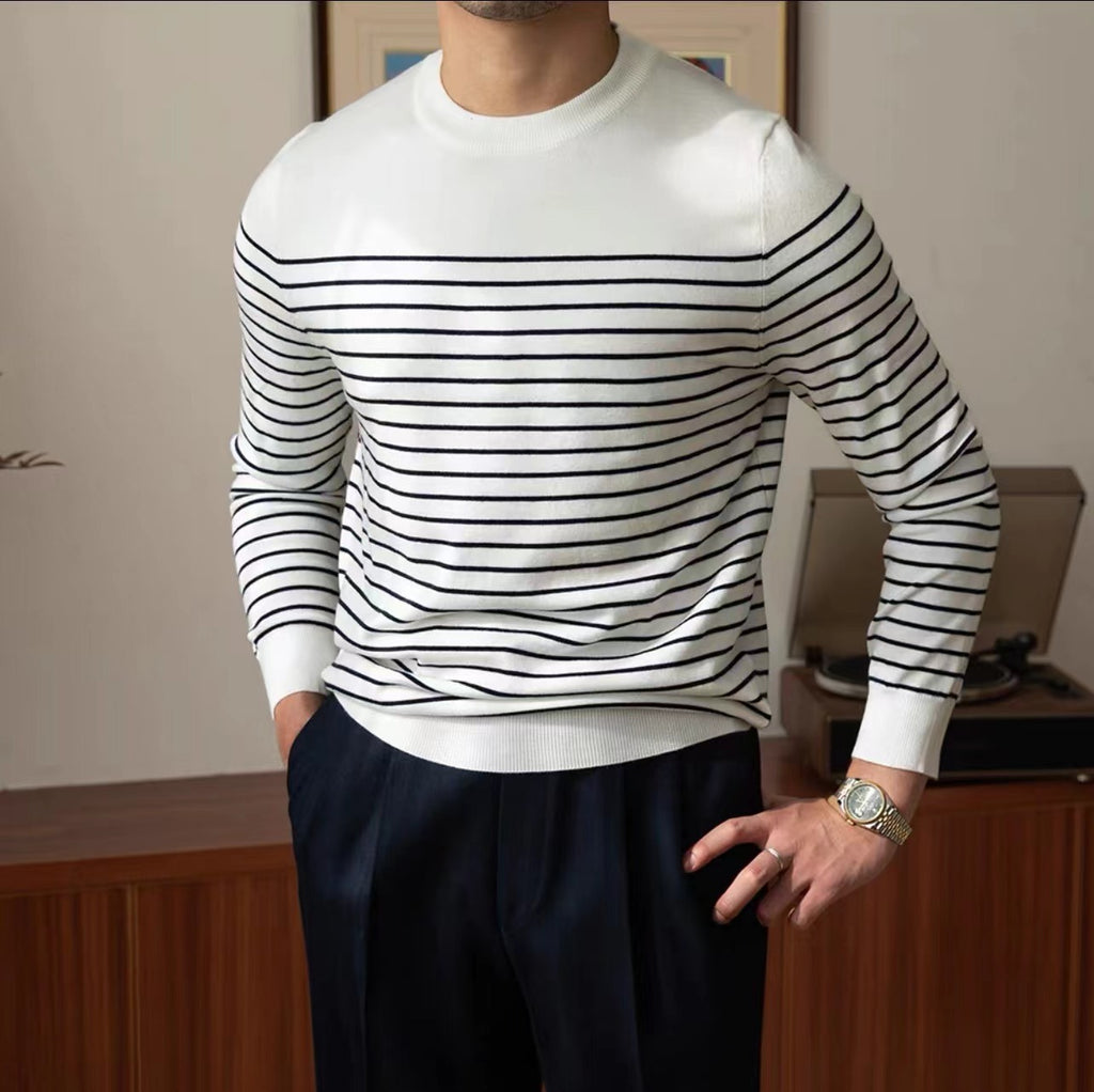 Business Commute Striped Design Contrast Color Long Sleeves Knitwear