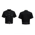 Pearl Edging Short Sleeve Denim Suit