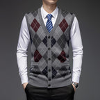 Men's Knitted Wool Vest Cardigan Sleeveless Pocket V-neck Vest