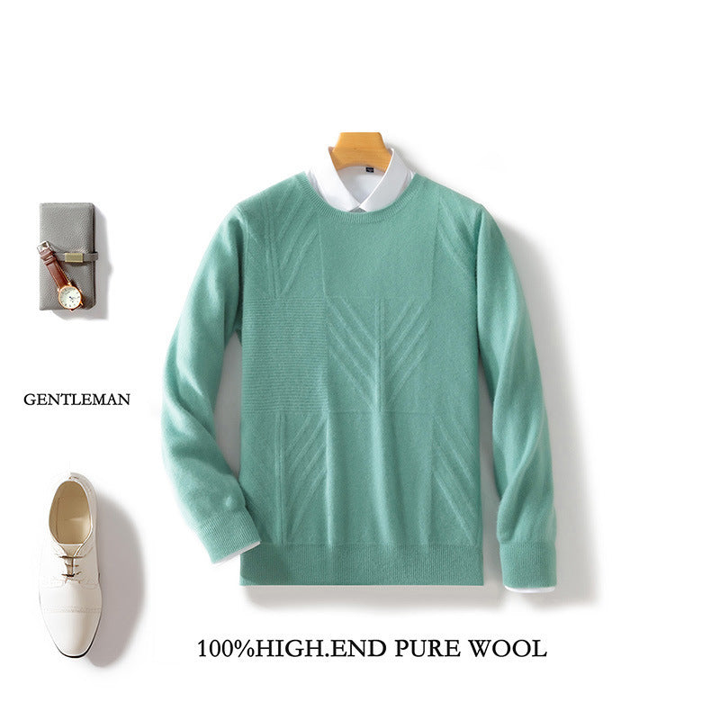 Autumn And Winter New Men's Round Neck Sweater Pullover Solid Color Jacquard Casual Business Sweater