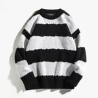 Winter Contrast Color Striped Round Neck Sweater Men