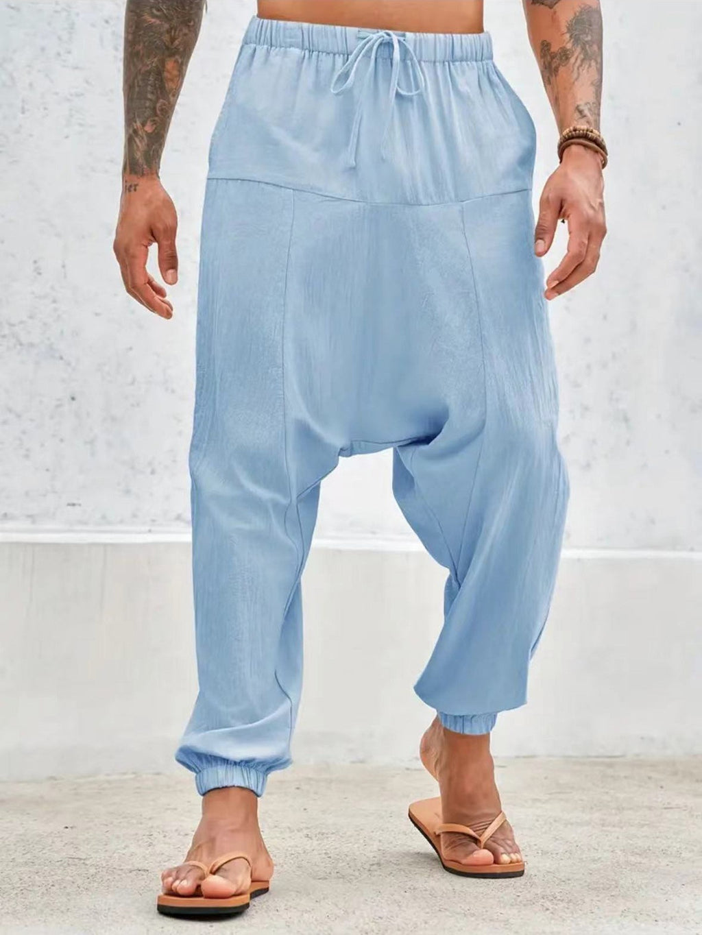 Summer Breathable Cuffed Pants Beach Straight-leg Pants Solid Color