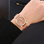 Geneva Steel Belt Gold Quartz Watch