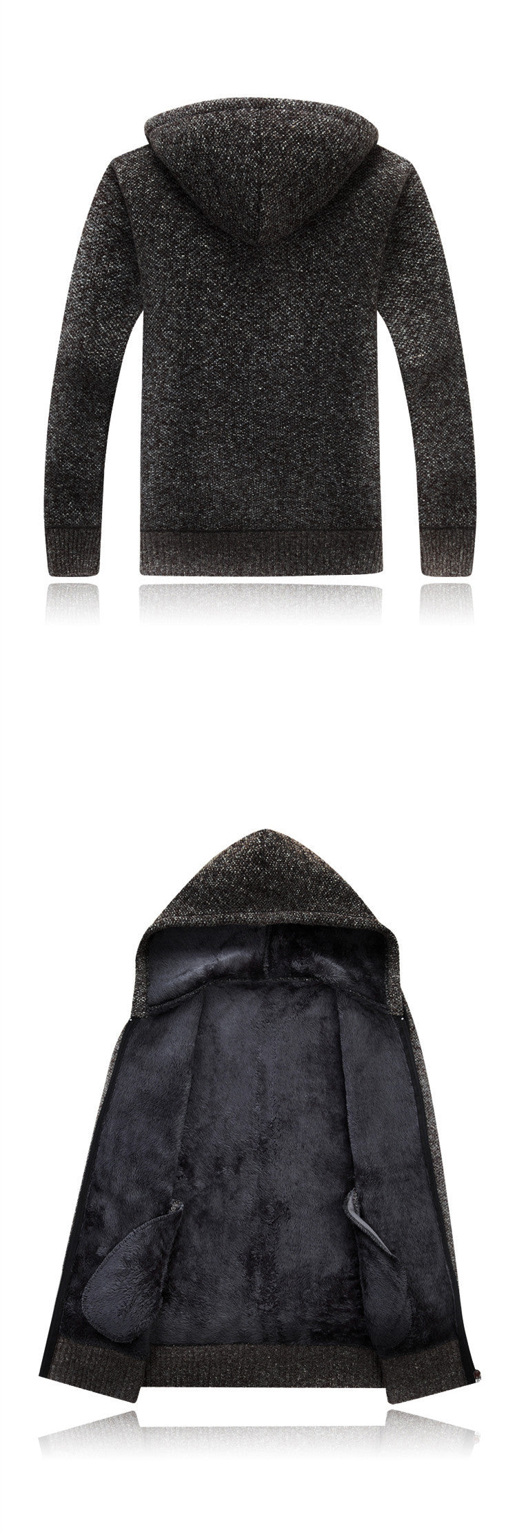 Solid Color With Fur Thickening Cardigan Cotton Knitwear Youth Coat Hooded