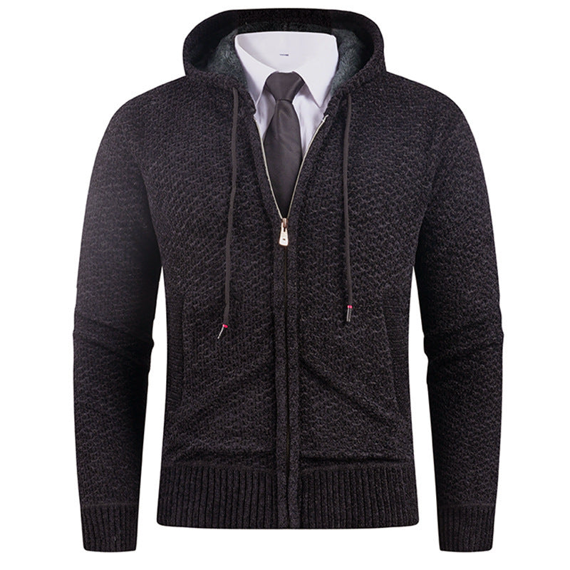 Men's Small Pineapple-pin Hooded Fleece Lined Fashion Knitwear Sweater