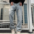 Cool And Stylish Streetwear Jacquard Full-print Jeans