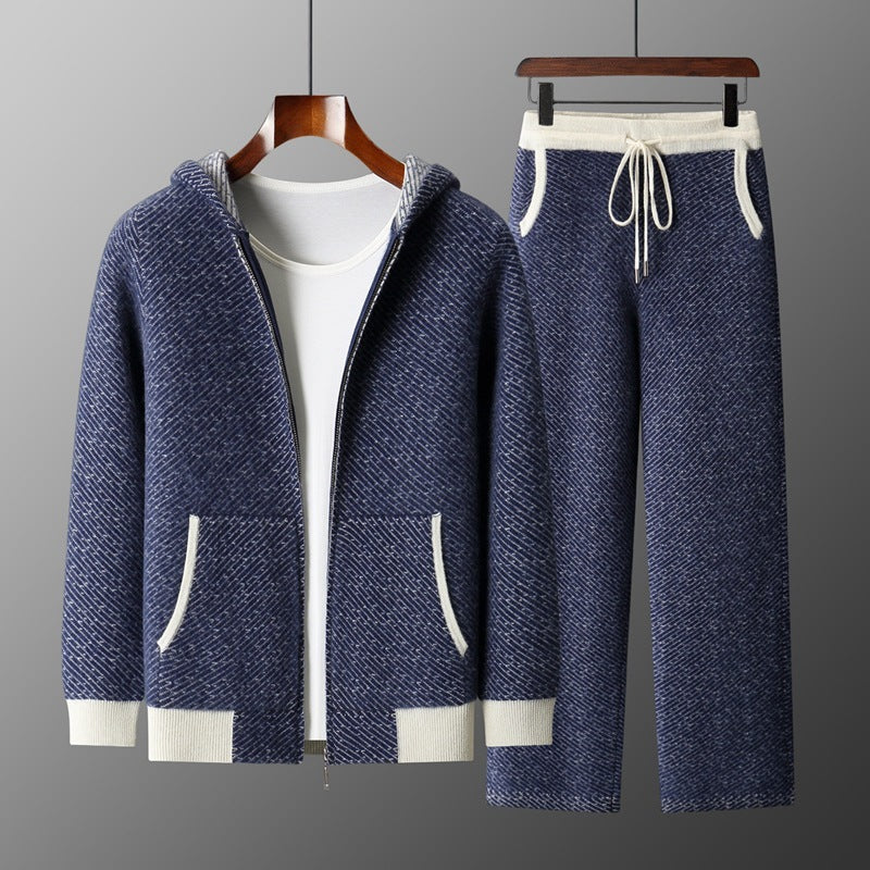 Men's Hooded Sweater Cardigan Casual Set