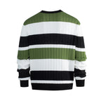 Men's Casual Contrast Color Striped Pullover